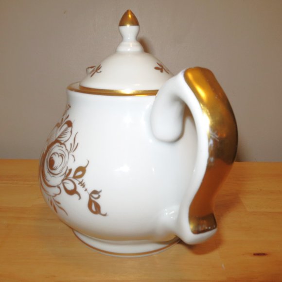Vintage Birks Teapot 4 Cup Gold Roses White Porcelain Made in France - Picture 7 of 14